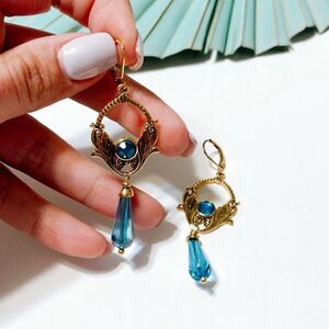 Anthropologie Gold and Blue Earrings